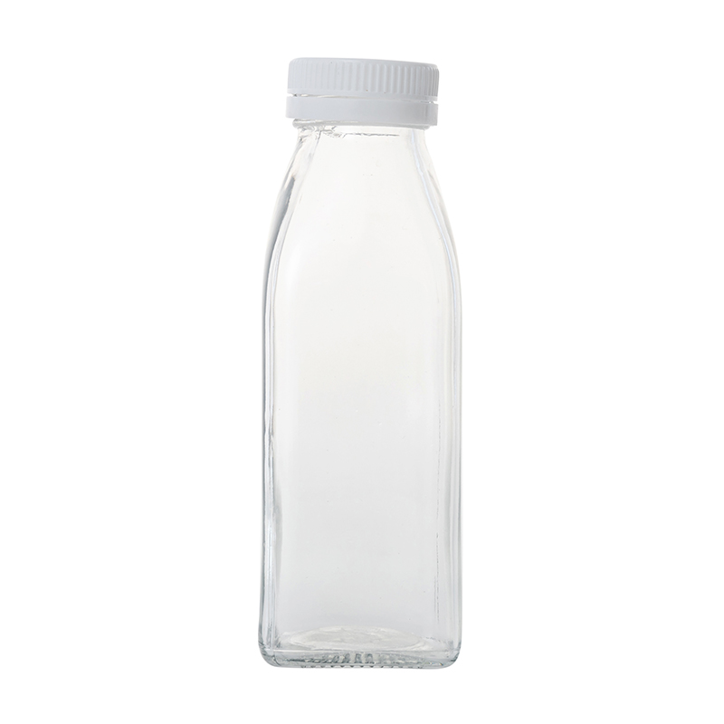 Botellas de leche de café helado de vidrio cuadrado con tapas de plástico al por mayor