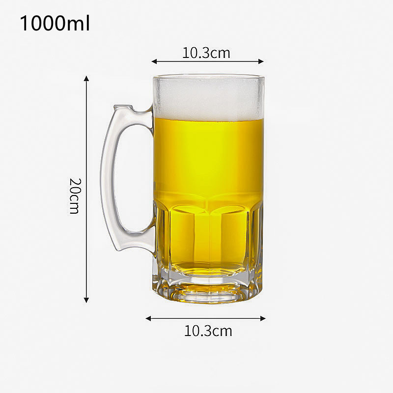 Vasos de cerveza de vidrio de gama alta de 1000 ml con asa