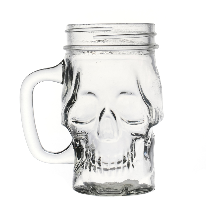 Tazas de bebidas de cerveza de vidrio de forma de cráneo de 300 ml con tapa de tornillo