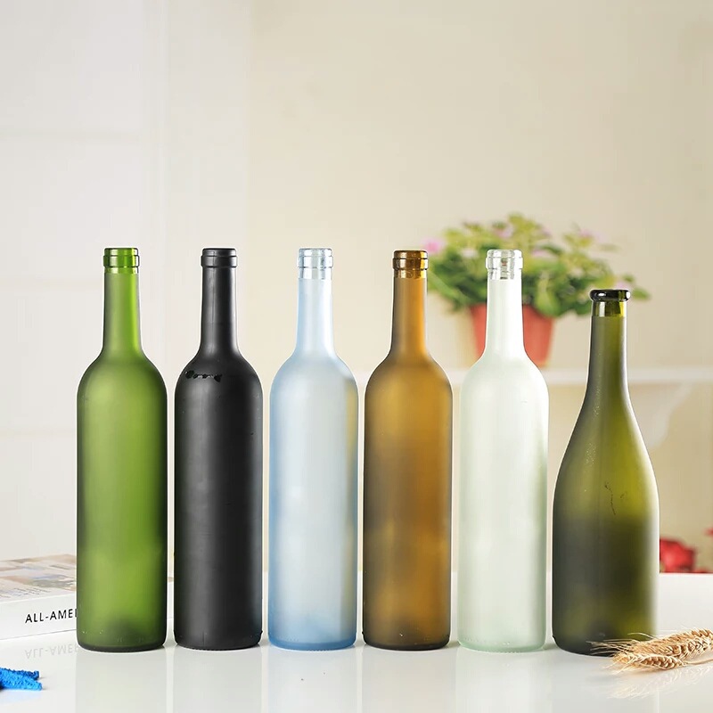 Botellas de vino de cristal de Burdeos esmeriladas claras azules de 500ml 750ml