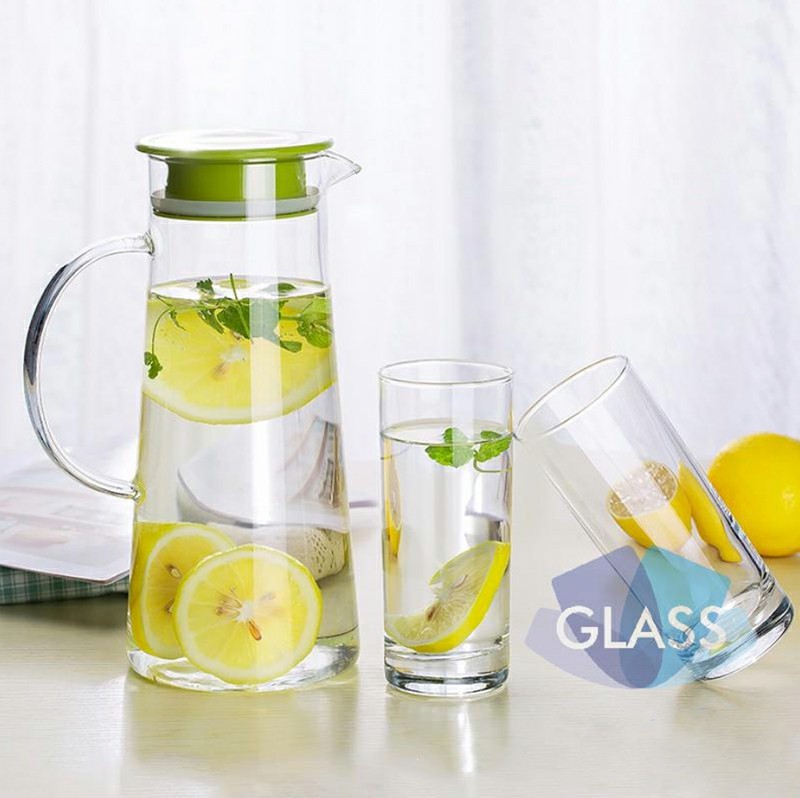 Jarra de vidrio reutilizable natural de 1300 ml con juego de tazas