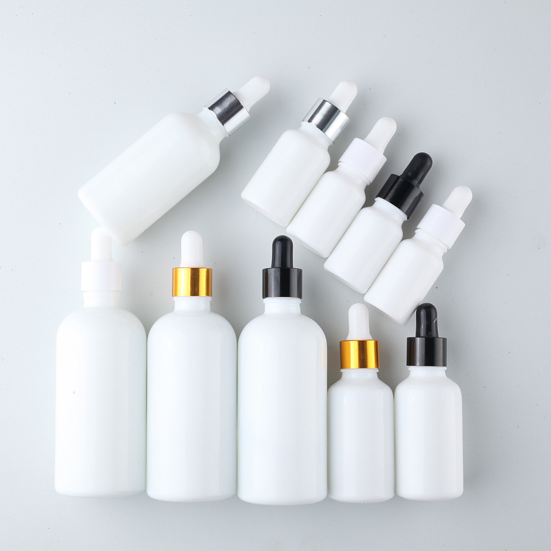 Botellas de cuentagotas de cristal de impresión de encargo de color blanco para cosméticos